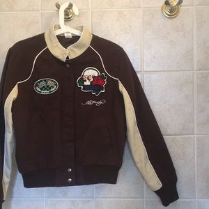 Ed Hardy jacket, brown with patches